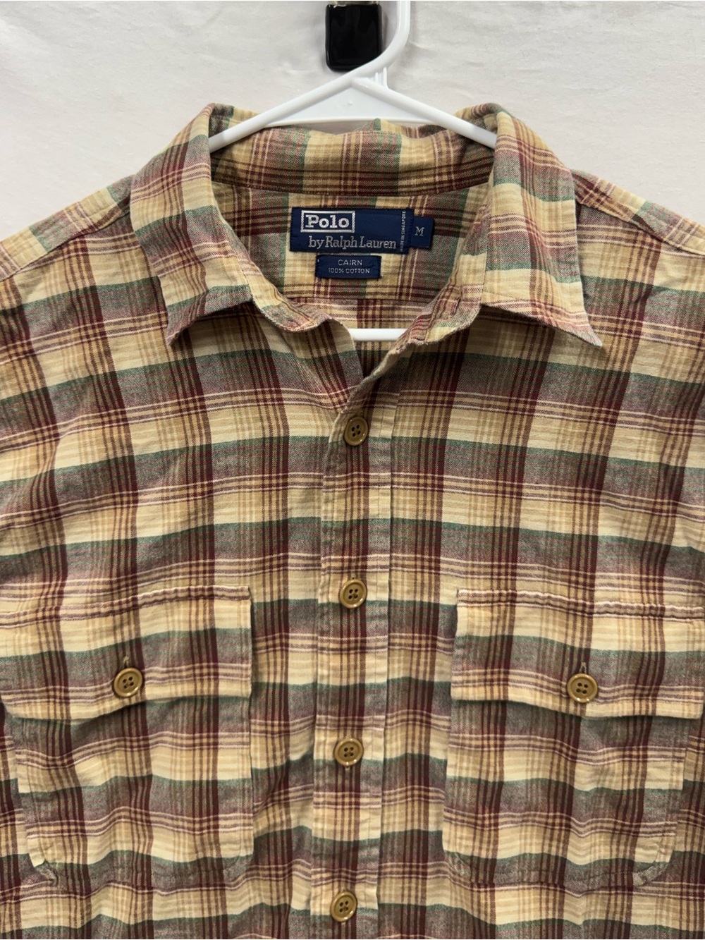 Vintage Polo Ralph Lauren Cairn Shirt Men M Long-Sleeve Button Up Brown Plaid RL
